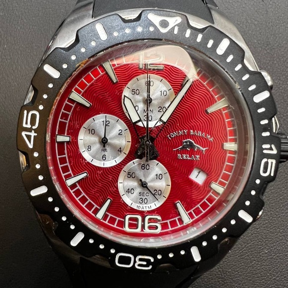 Tommy Bahama RLX1006 BEACH CRUISER Chronograph Red Black Polyurethane StrapWatch - Picture 2 of 11